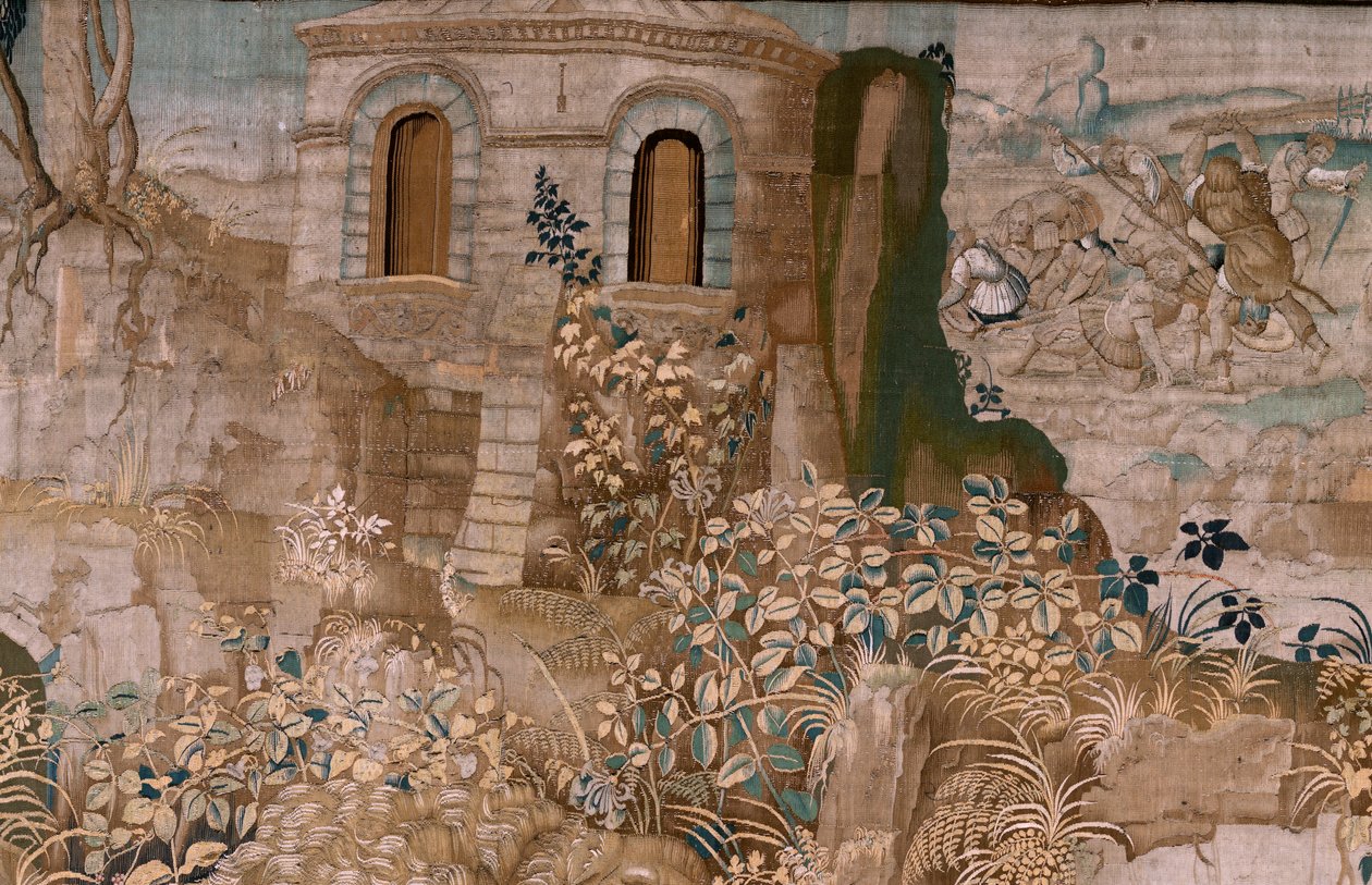 Flämischer Wandteppich. Serie Die Arbeiten des Herkules. Herkules fängt Kerberos. Sechster Wandteppich der erhaltenen Serie. Modell Unbekannt. Herstellung Willem Dermoyen, Brüssel. Ca 1528. Stoff Seide und Wolle. Größe 345 x 390 cm. Standort von Flemish School