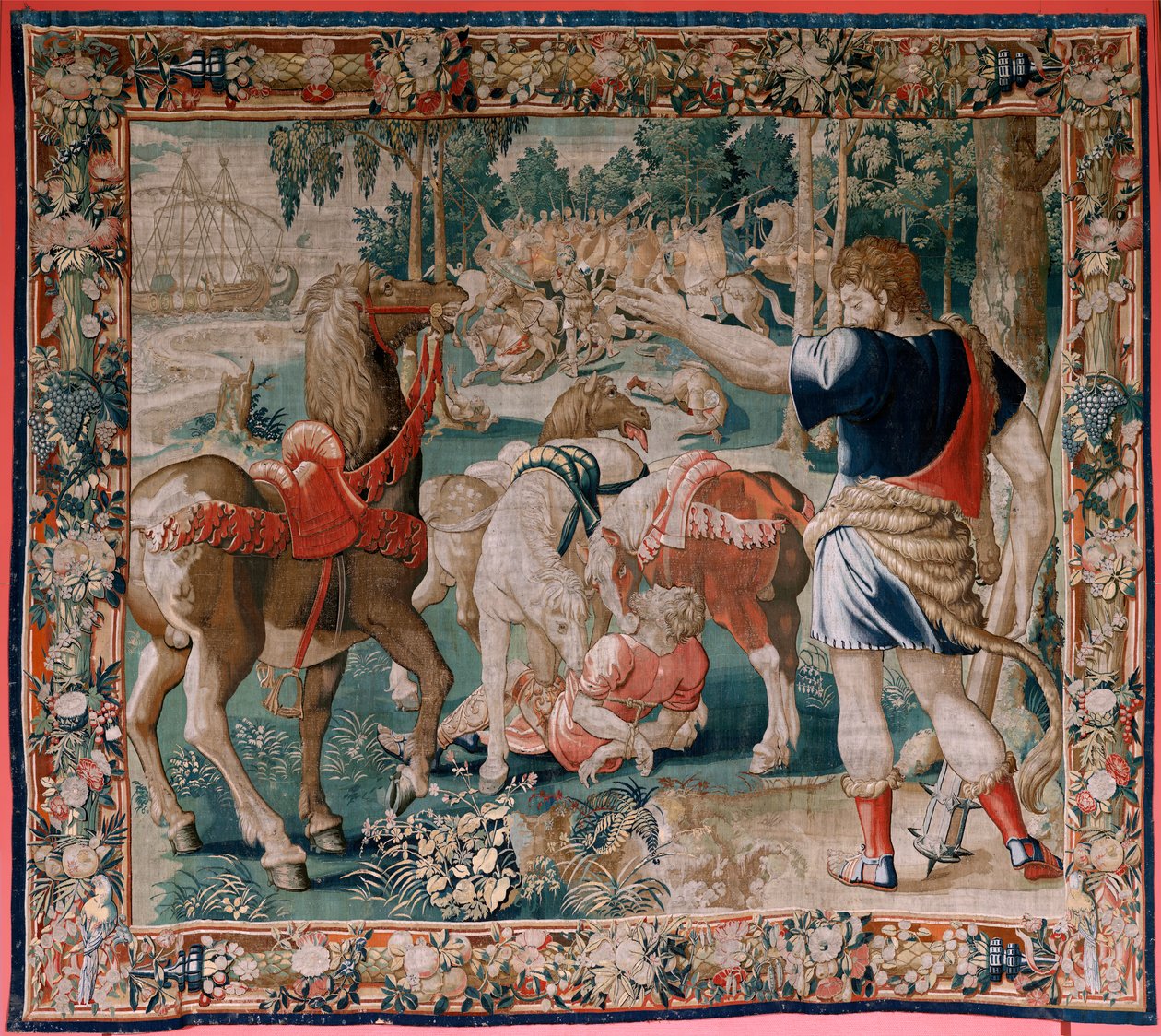 Flämischer Wandteppich. Serie Die Arbeiten des Herkules. Die Pferde des Diomedes. Dritter Wandteppich der bestehenden Serie. Modell Unbekannt. Herstellung Willem Dermoyen, Brüssel. Ca. 1528 von Flemish School