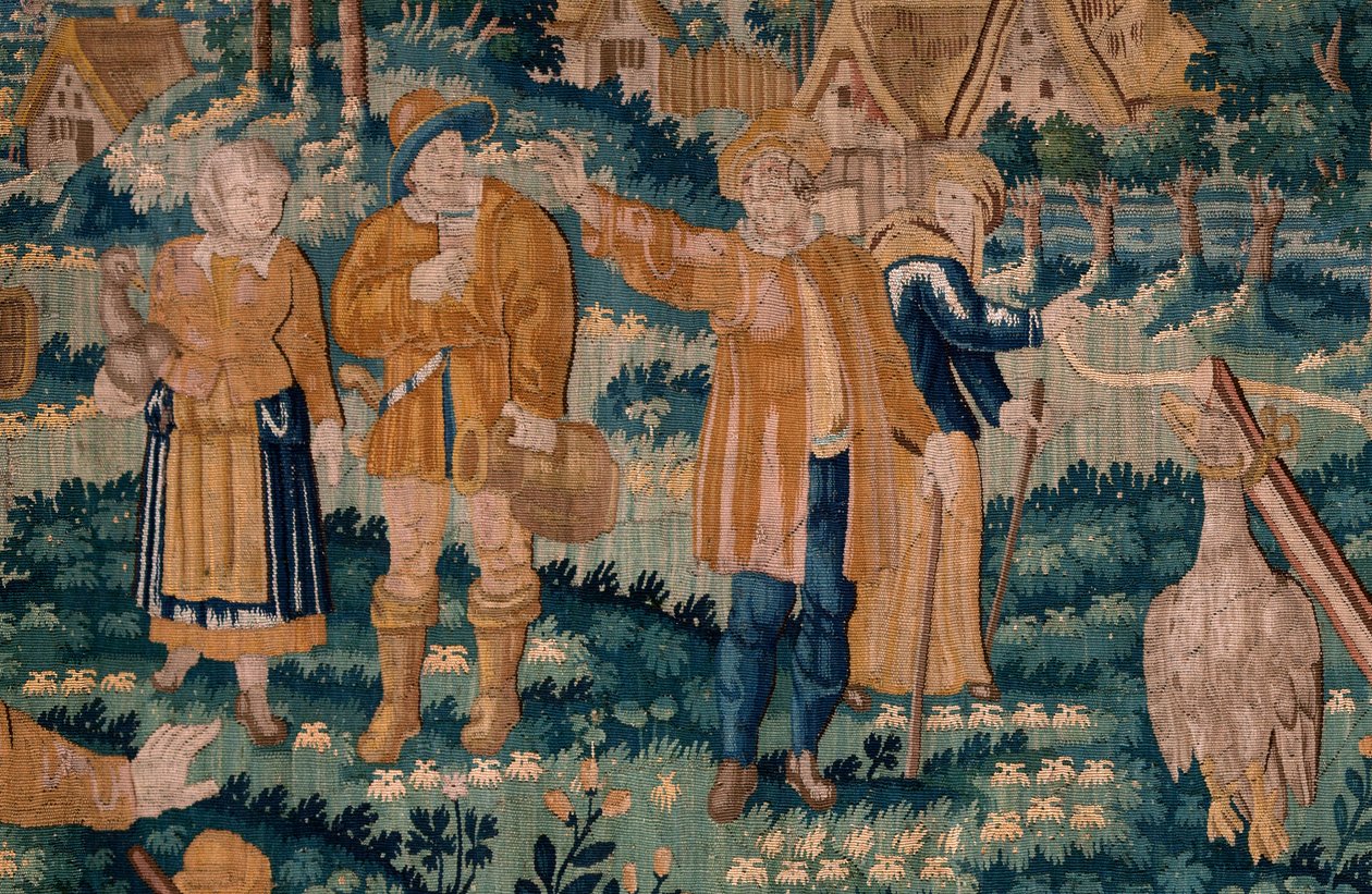 Flämischer Wandteppich. Das Gänsespiel. Atelier von Oudenaarde. 17. Jahrhundert. von Flemish School