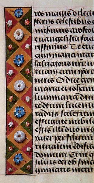 Ms. 1058-1975, f.16r: (Detail) einer Blumenbordüre aus einem Stundenbuch, ca. 1500 von Flemish School