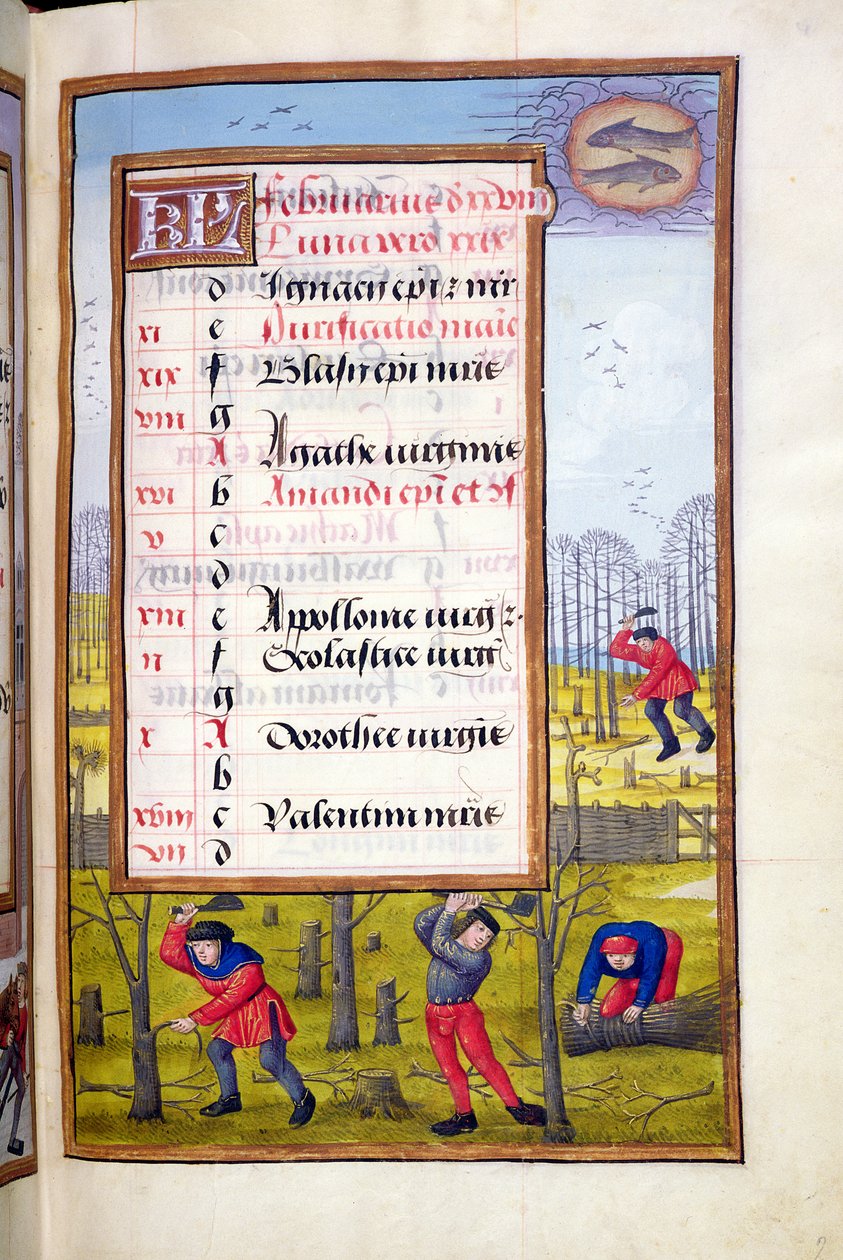 Ms 1058-1975 f2r Bäume fällen und Reisigbündel binden, illuminierte Seite für Februar, aus einem Stundenbuch, ca. 1500 von Flemish School