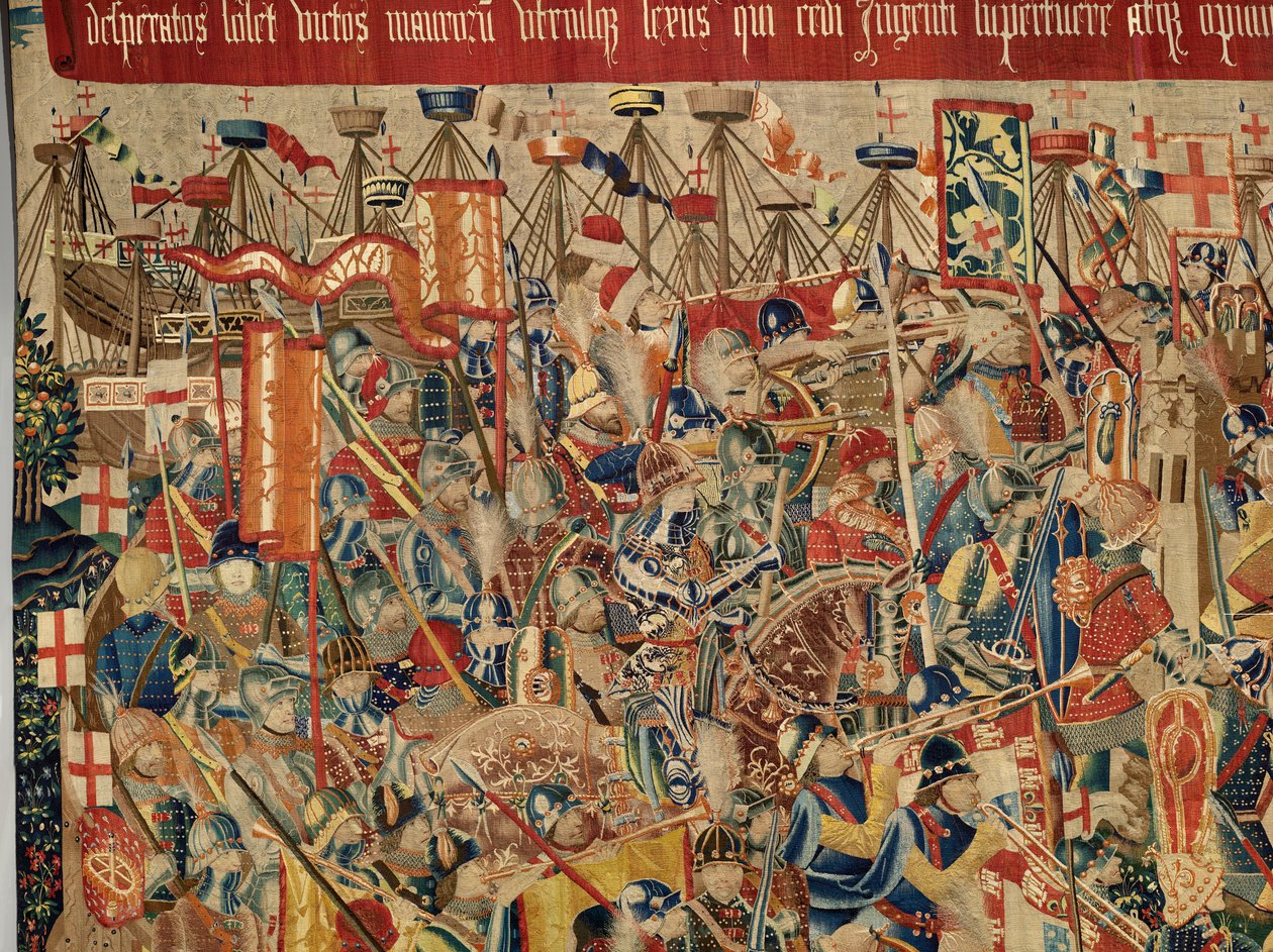 Pfarrmuseum der Wandteppiche (Museo Parroquial de Tapices de Pastrana). Flemischer Wandteppich. Eroberung von Arcila. Serie Eroberungen von König Alfons I. von Portugal. Tournai. von Flemish School