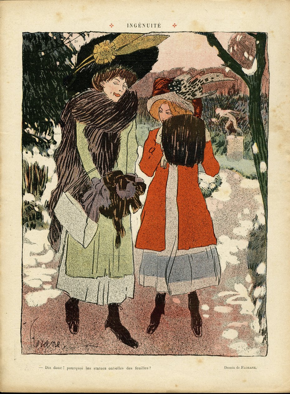 Illustration von Florane (1872-1940) in Le Rire, 22/01/10 - Ingenuite - Mode, Hut, Öffentlicher Garten von Florane Florane