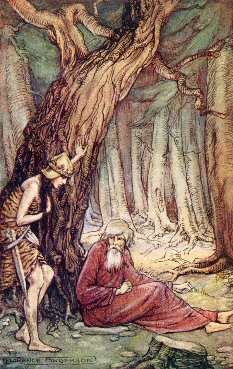 Boadicea und der Druide, aus dem Gedicht Boadicea von William Cowper, aus Lesungen aus historischen Romanzen, veröffentlicht 1914 von Florence Anderson
