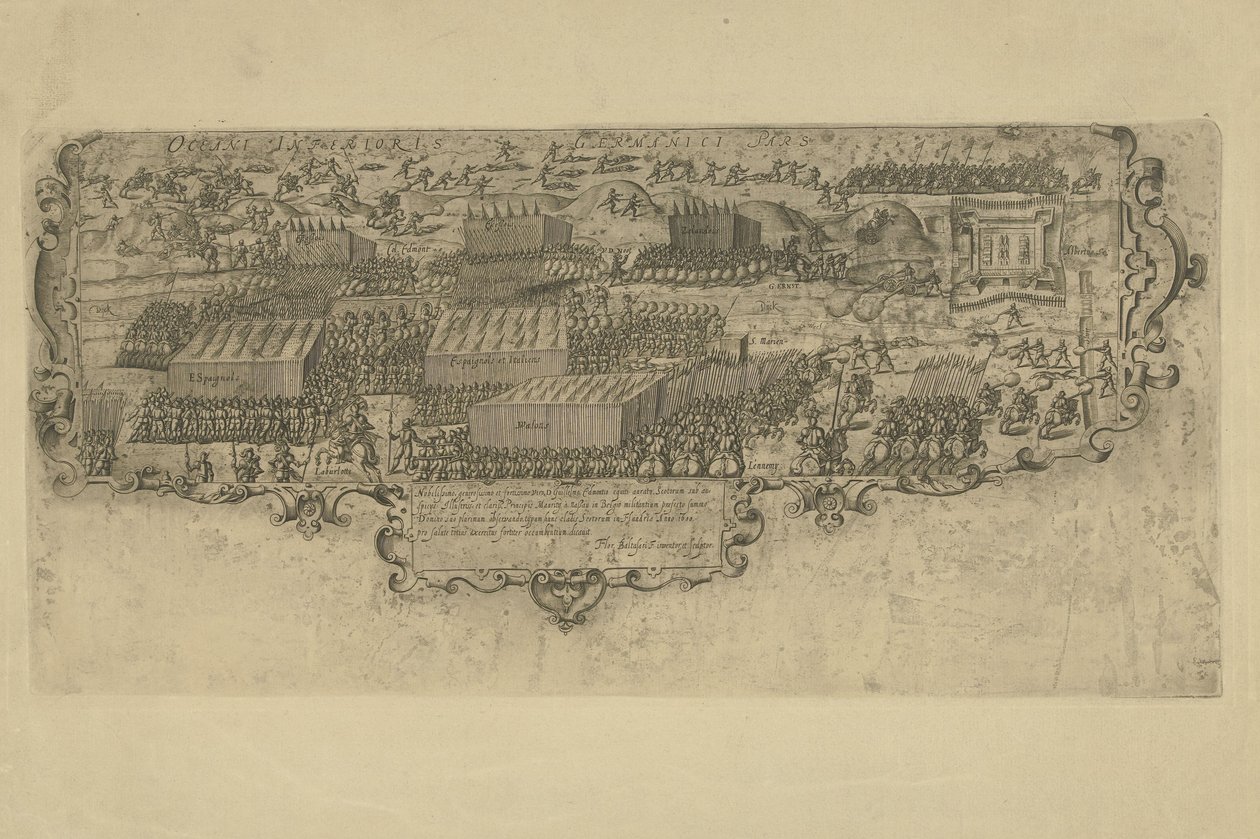Schlacht bei der Leffingedijk zwischen den staatlichen Truppen von Ernst Casimir von Nassau und den spanischen Truppen von Albrecht von Österreich, 1600 von Floris Balthasarsz. van Berckenrode