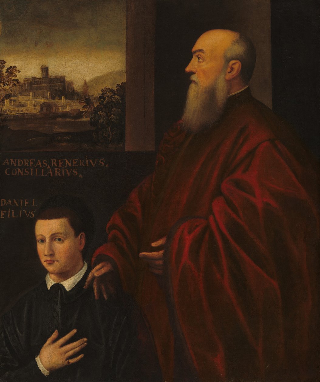 Andrea Renier und sein Sohn Daniele von Follower of Jacopo Tintoretto