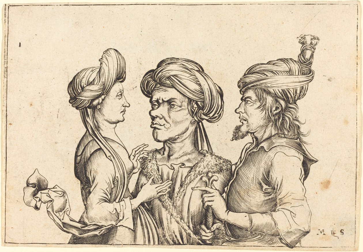 Drei orientalische Figuren von Follower of Martin Schongauer