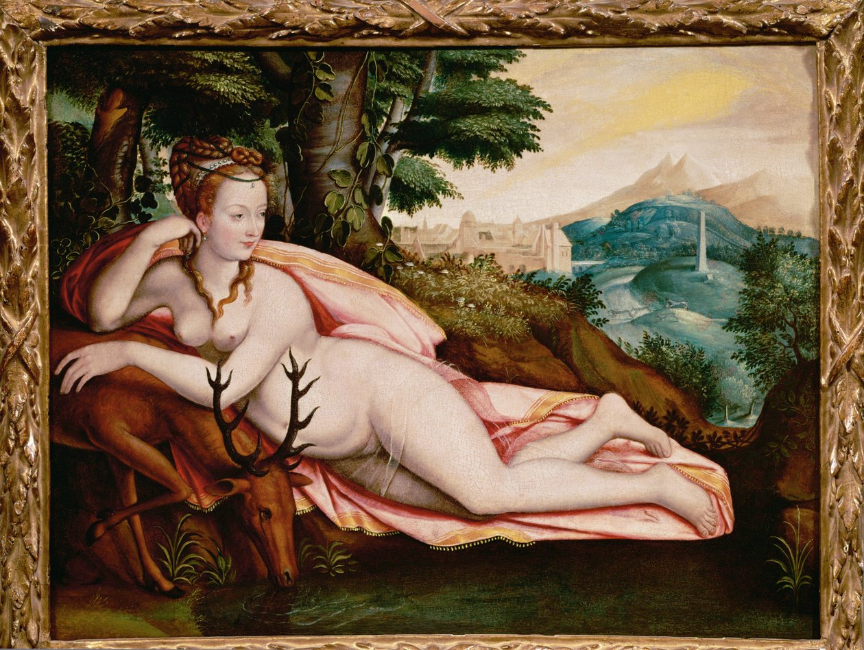 Diane de Poitiers, Geliebte von Henri II., König von Frankreich, als Göttin Diana von Fontainebleau School