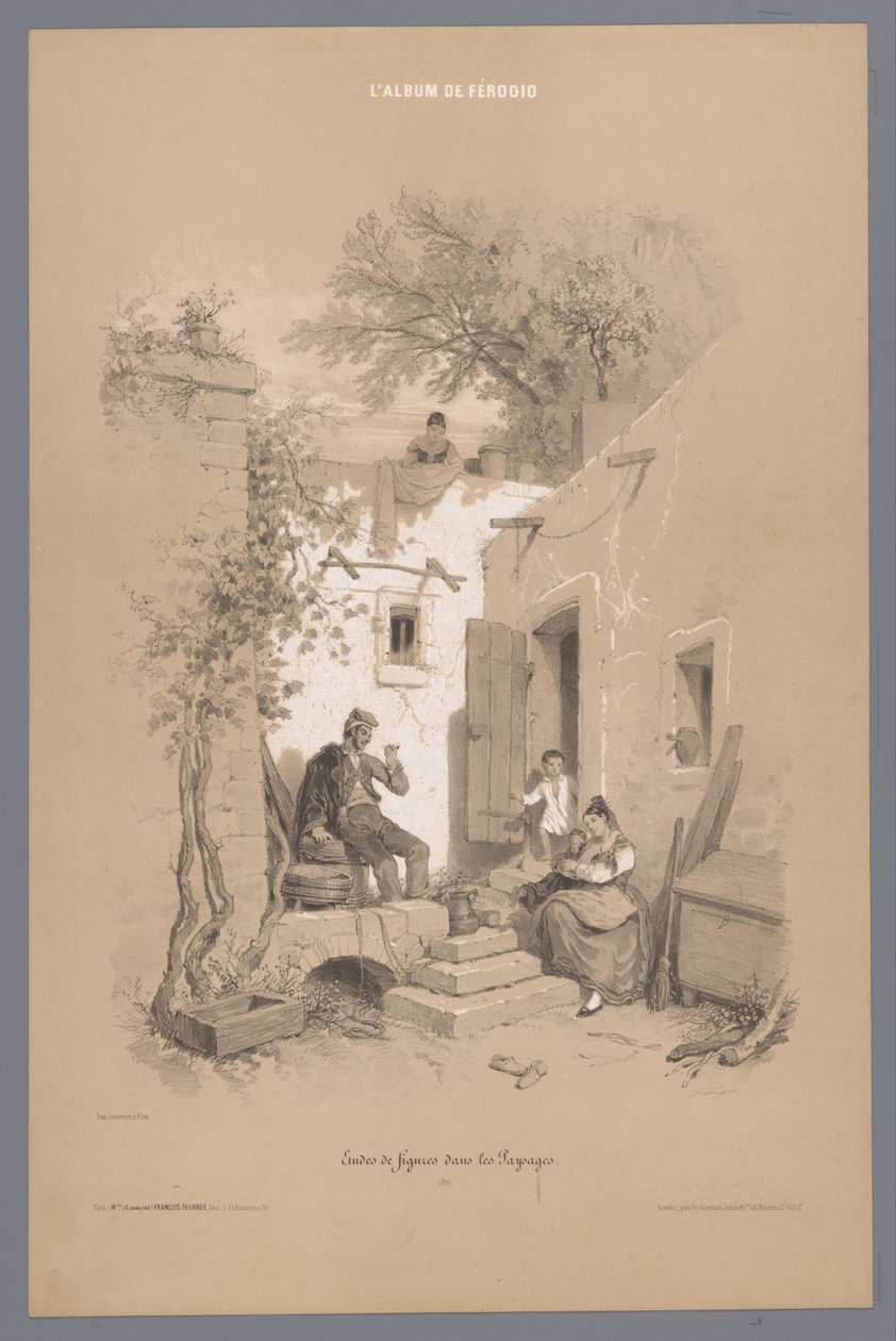 Eltern mit Kindern bei ihrem Dorfhaus von Fortuné Ferogio