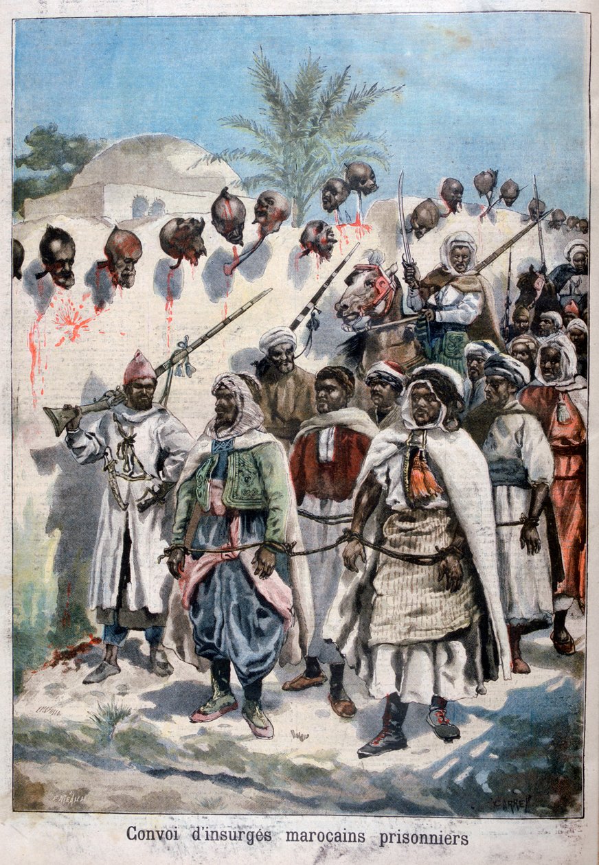 Kolonne von gefangenen marokkanischen Aufständischen in Tadla durch die Armee von Sultan Abdul-Hafiz, 1897 von Fortuné Méaulle