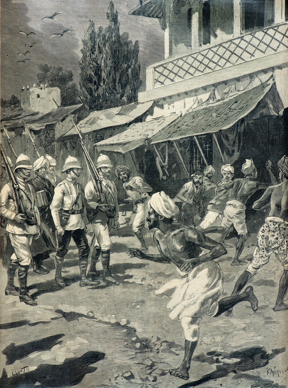 Aufstand in der Stadt Bombay im Jahr 1898 von Fortune Louis Meaulle