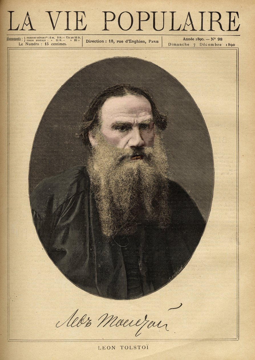 Porträt von Leo Tolstoi (1828-1910), russischer Schriftsteller. Illustration von F. Meaulle. Gravur von 1890 in 