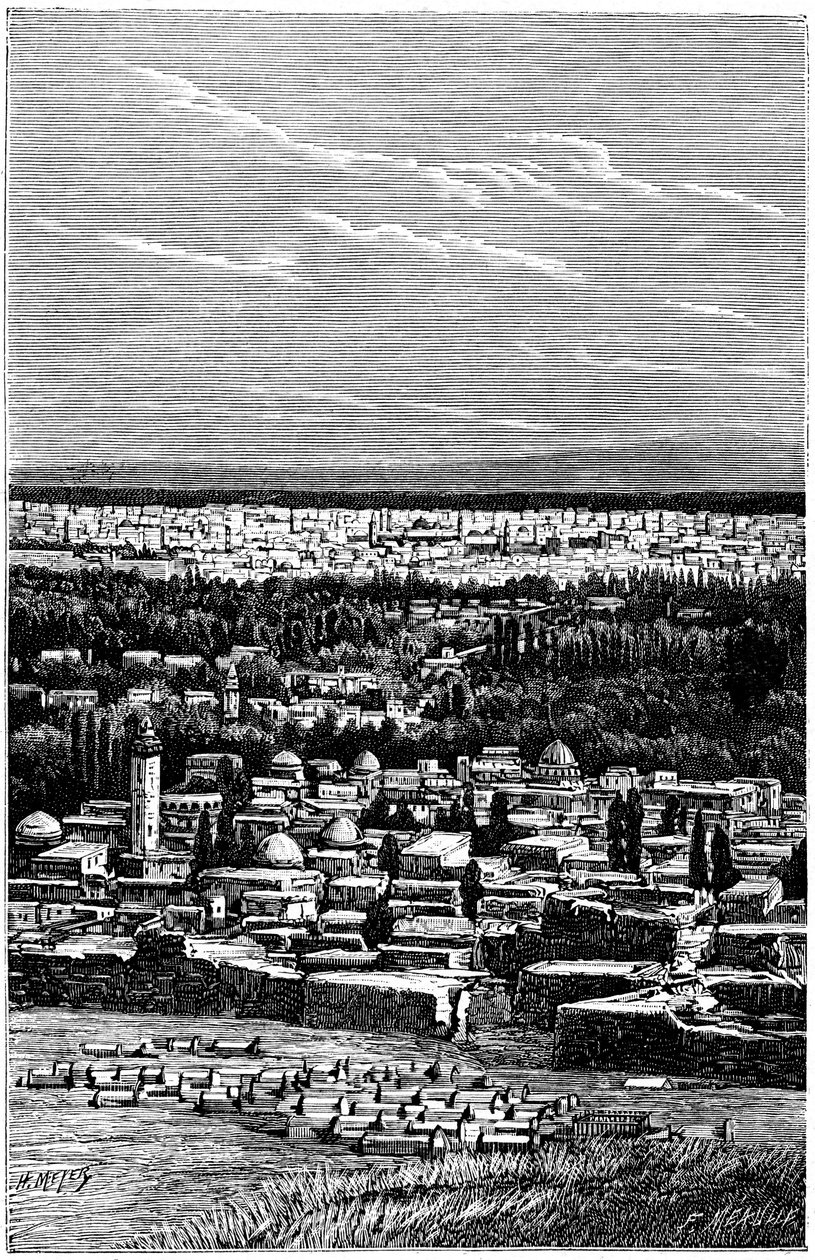 Syrien: Damaskus um 1900 - Muslimischer Friedhof - Gravur von Meyer und Meaulle aus dem Buch „A l