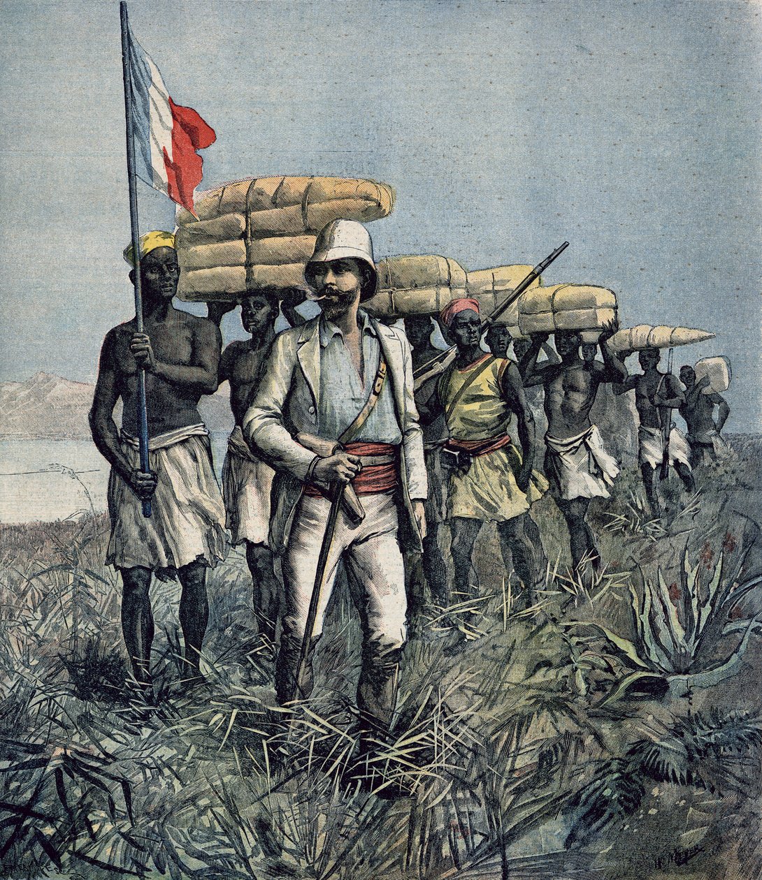 Leutnant Mizon (1853-99) auf seiner Erkundungsmission des Benue-Flusses in Nigeria, aus 