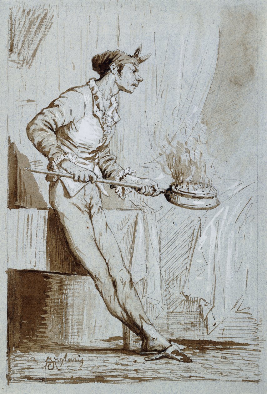 Diener mit einem Bettwärmer von Fortuny y Carbó