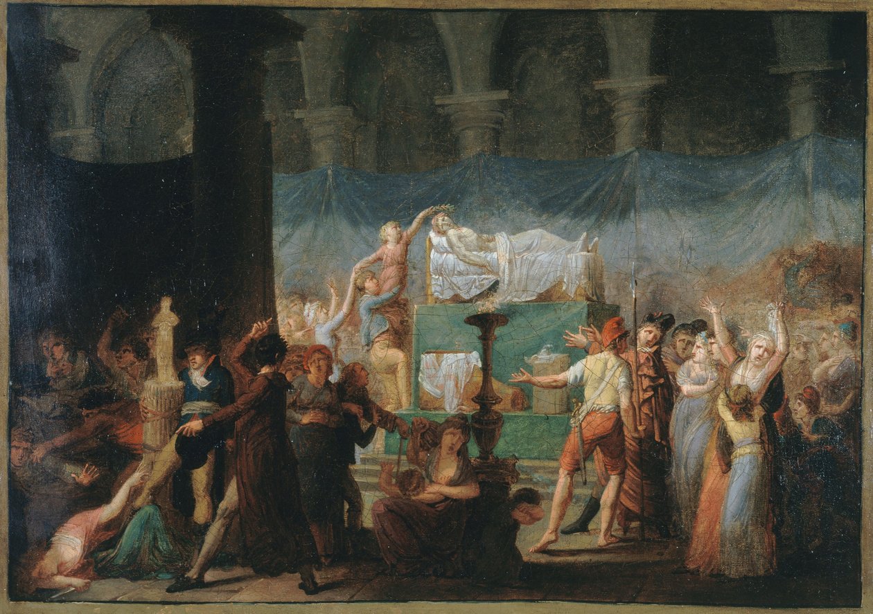 Begräbnis von Marat, in der Kirche der Cordeliers, 15. und 16. Juli 1793, um 1793 von Fougeat (attr. to)