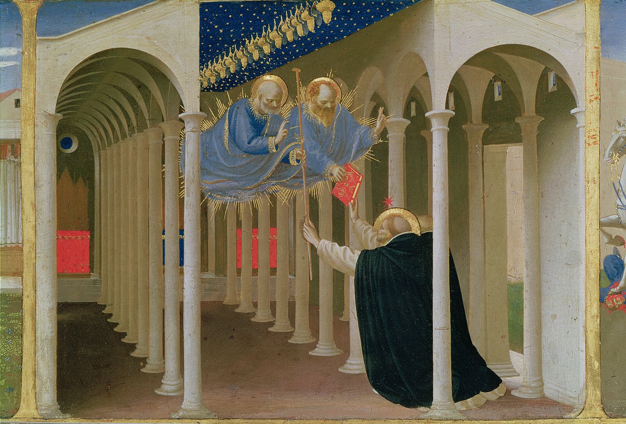 Erscheinung der Heiligen Petrus und Paulus an St. Dominikus, aus dem Predella-Panel der Krönung der Jungfrau von Fra Angelico