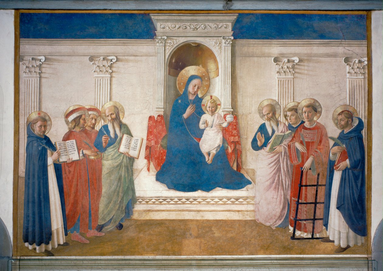 Die thronende Jungfrau, Jesuskind und Heilige, Wandgemälde von Fra (c.1387-1455) Angelico