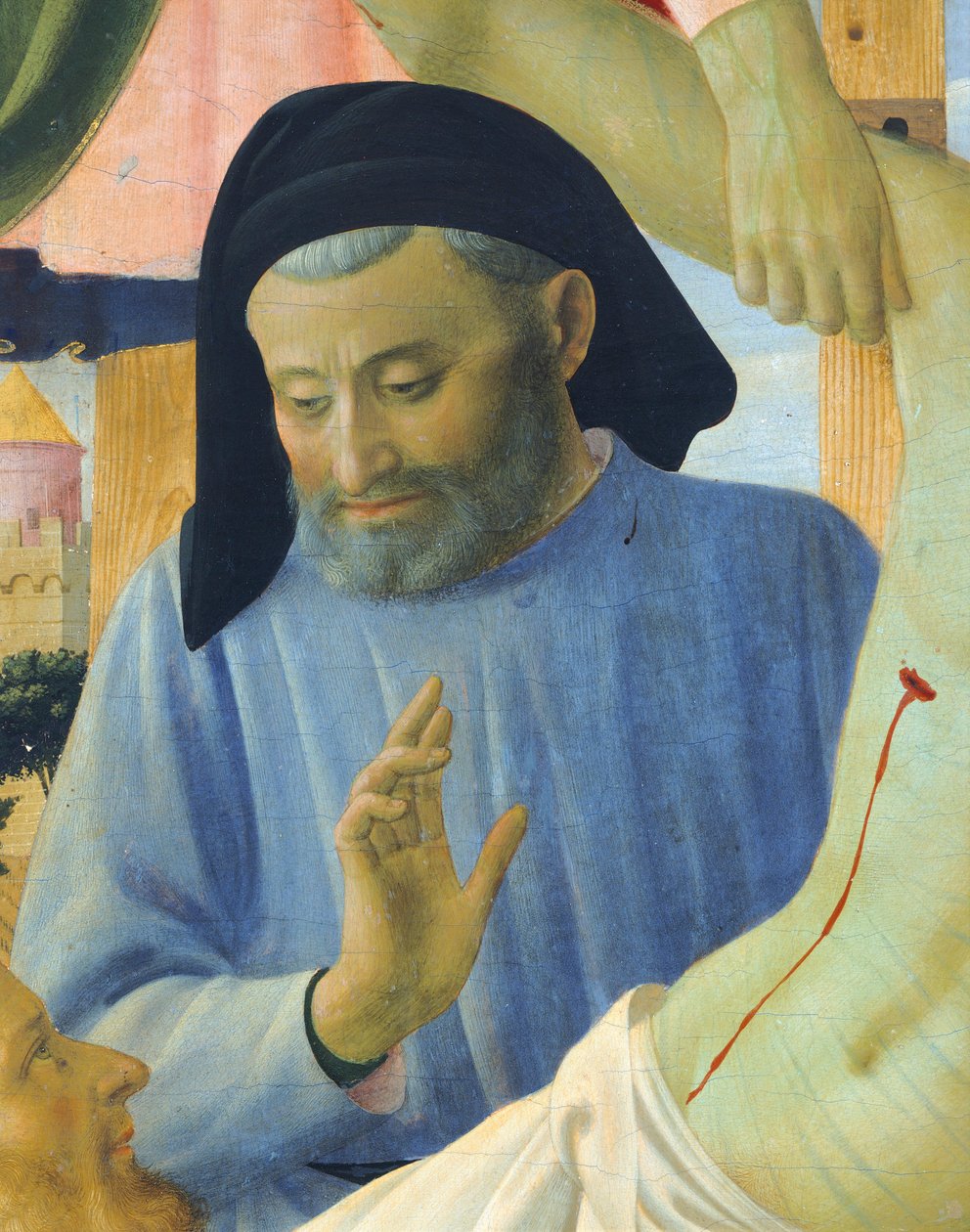 Architekt Michelozzo, Detail aus Die Kreuzabnahme oder der Altar der Heiligen Dreifaltigkeit, um 1432, von Giovanni da Fiesole bekannt als Fra Angelico von Fra (c.1387 1455) Angelico