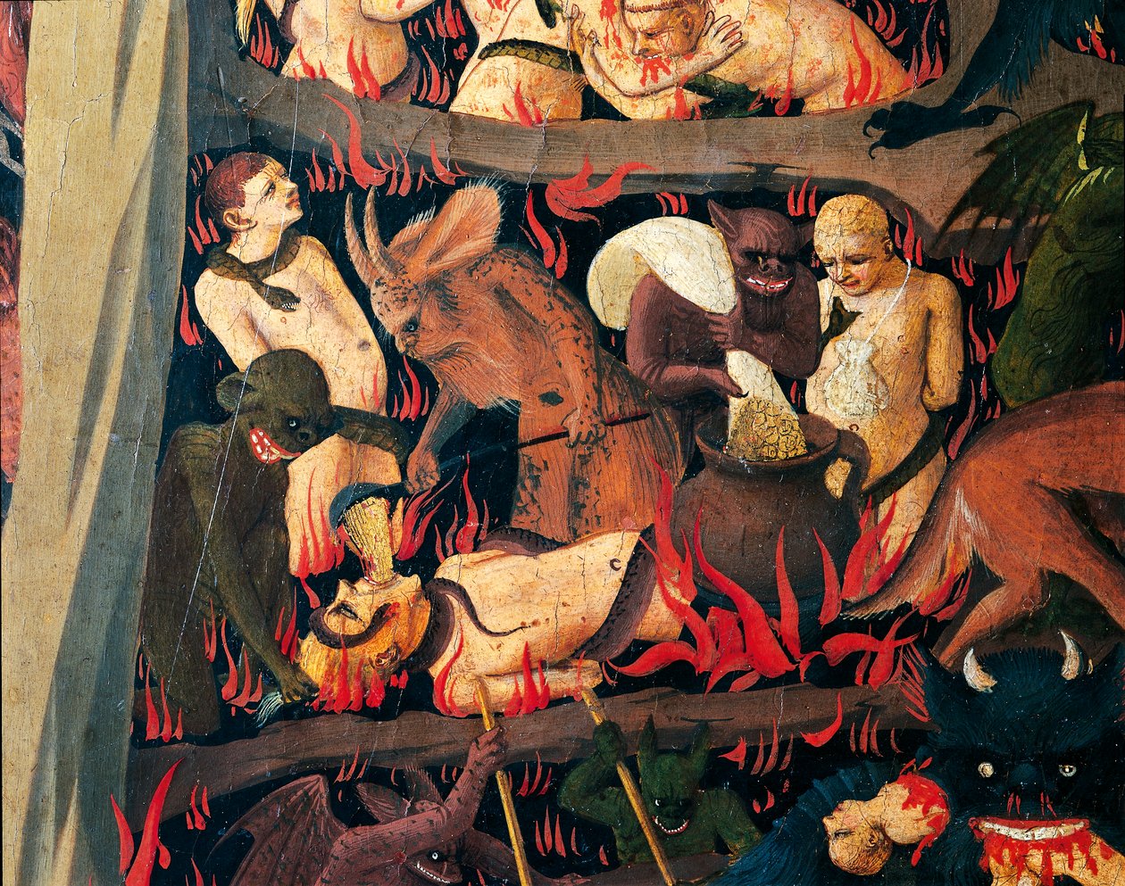 Hölle mit Dämonen, die Gierige bestrafen (Detail vom Jüngsten Gericht) von Fra (c.1387 1455) Angelico