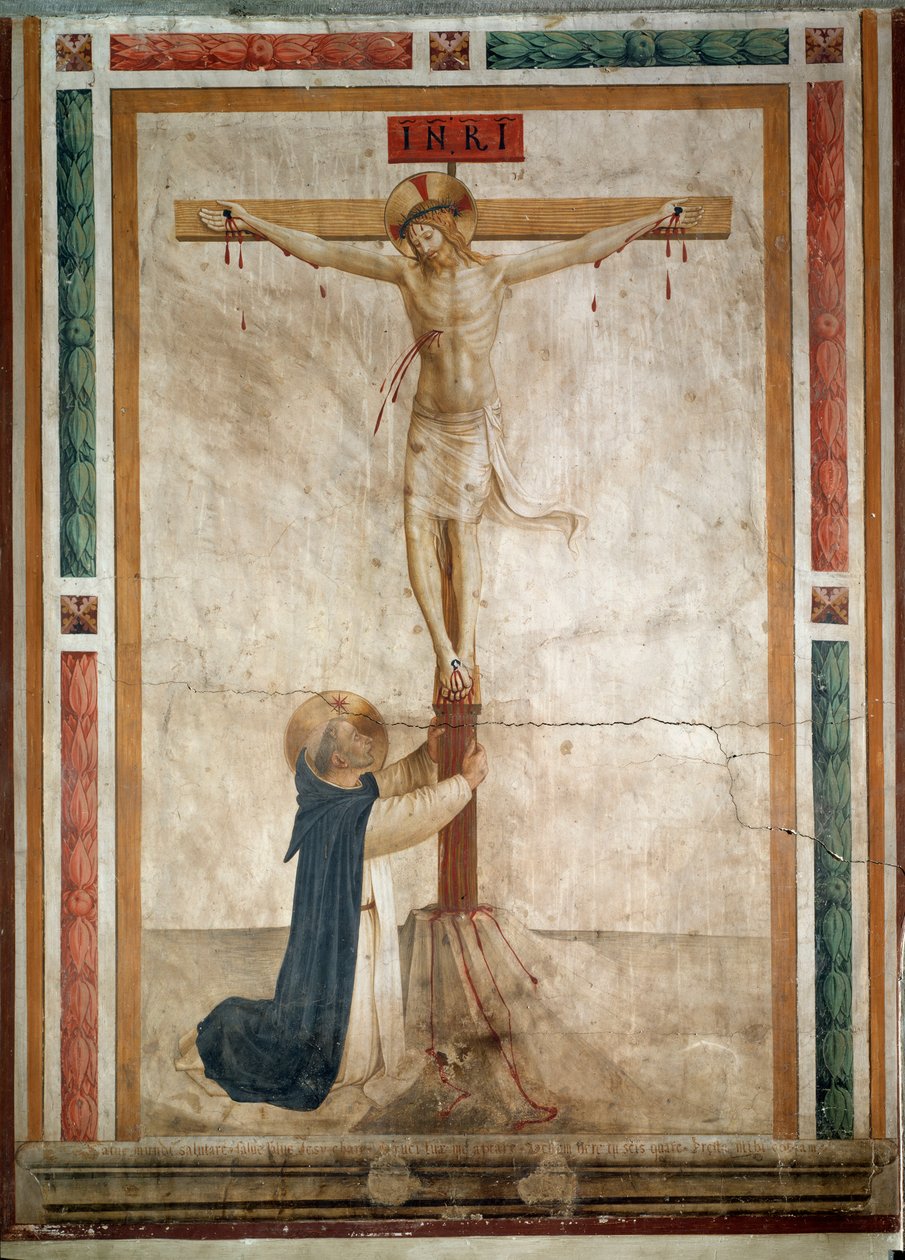 Der heilige Dominikus am Fuß des Kreuzes von Fra  Angelico