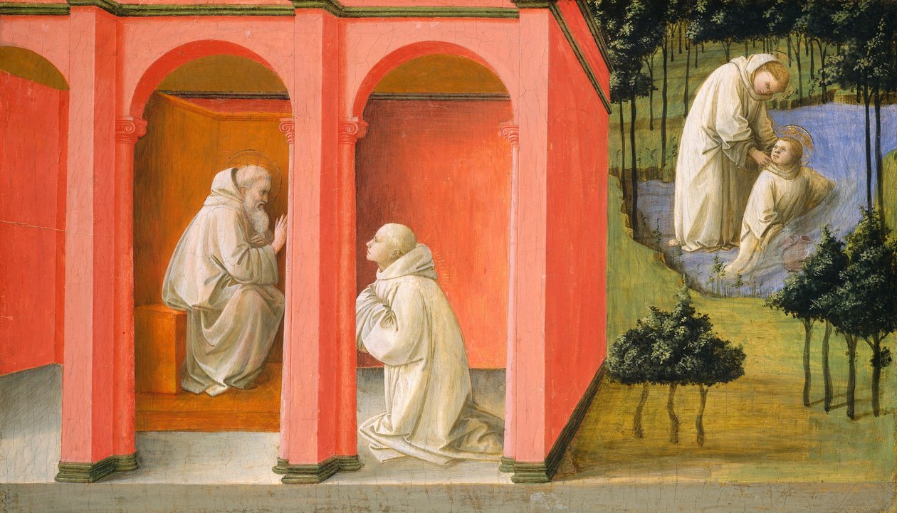 Der heilige Benedikt befiehlt dem heiligen Maurus, den heiligen Placidus zu retten von Fra Filippo Lippi
