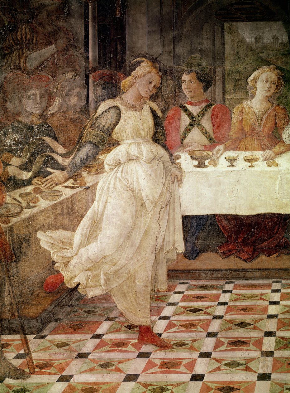 Salome tanzt beim Fest des Herodes, Detail des Freskenzyklus der Leben der Heiligen Stephanus und Johannes der Täufer aus der Hauptkapelle, 1452-64 (Detail) von Fra Filippo Lippi
