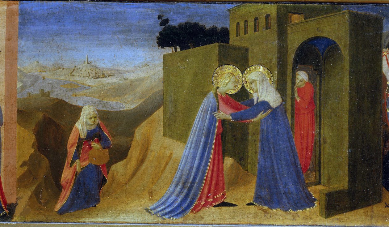Die Heimsuchung. Predella des Altars Die Verkündigung, ca. 1433-1434 von Fra Giovanni Angelico da Fiesole