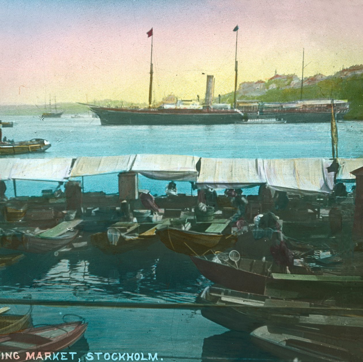 Schwimmender Markt, Stockholm, Schweden, spätes 19. - frühes 20. Jahrhundert von Fradelle and Young