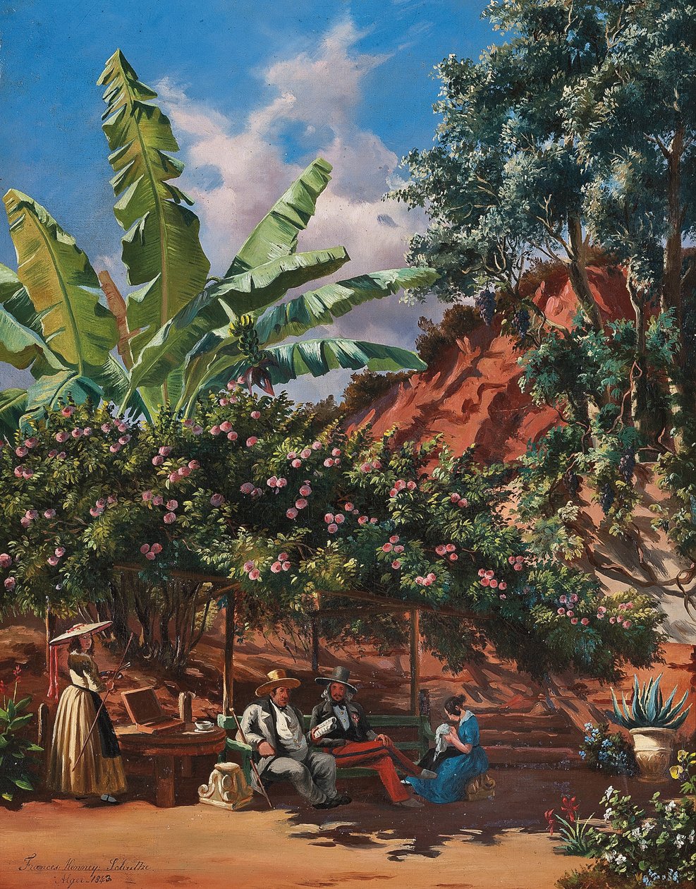 Frances Kennedy Schultze malt unter einer Pergola, Algier von Frances Kennedy (attr. to) Schultze