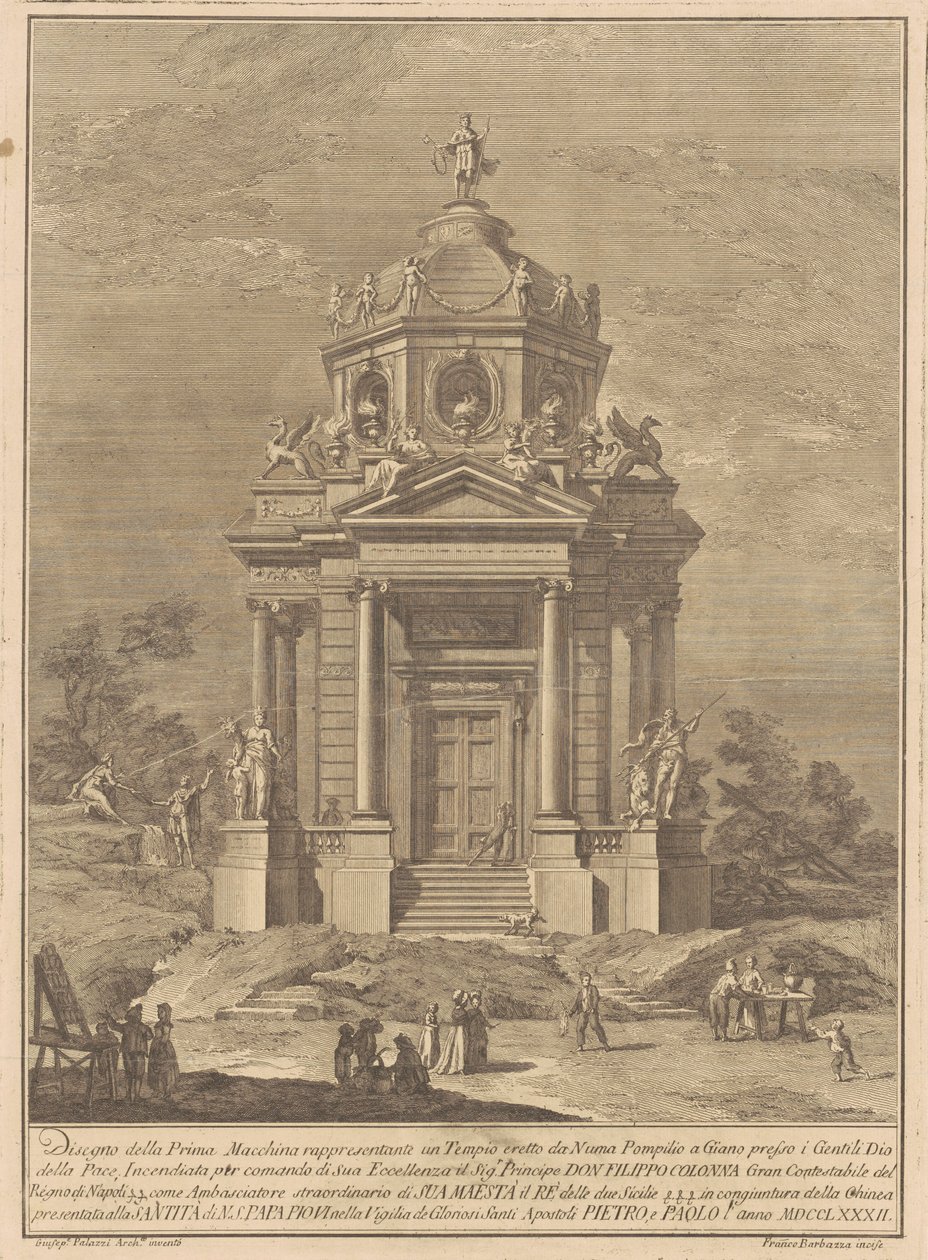 Die Prima Macchina für die Chinea von 1782: Der Tempel des Janus..., 1782 von Francesco Barbazza