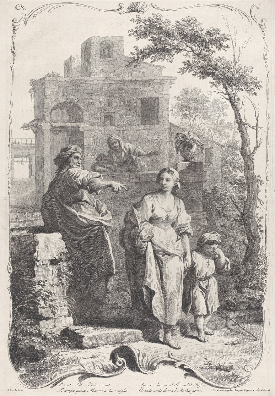Hagar in die Wildnis geschickt, 1758 von Francesco Bartolozzi
