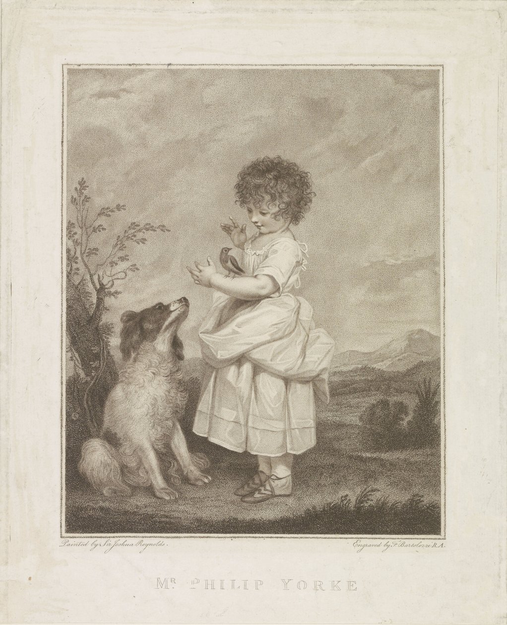 Porträt von Philip Yorke mit Hund und Vogel von Francesco Bartolozzi