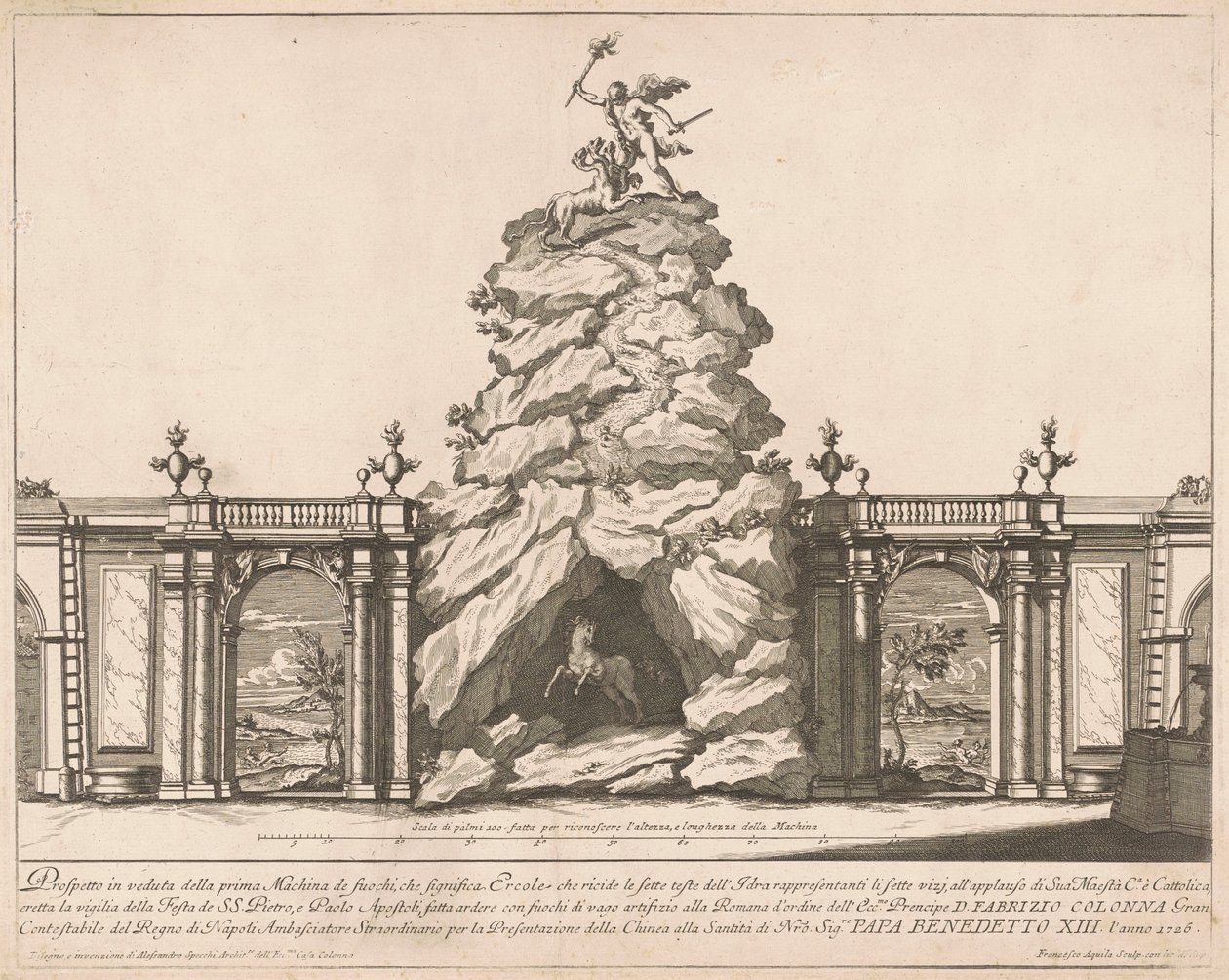 Die Prima Macchina für die Chinea von 1726: Herkules und die Hydra, 1726 von Francesco Faraone Aquila