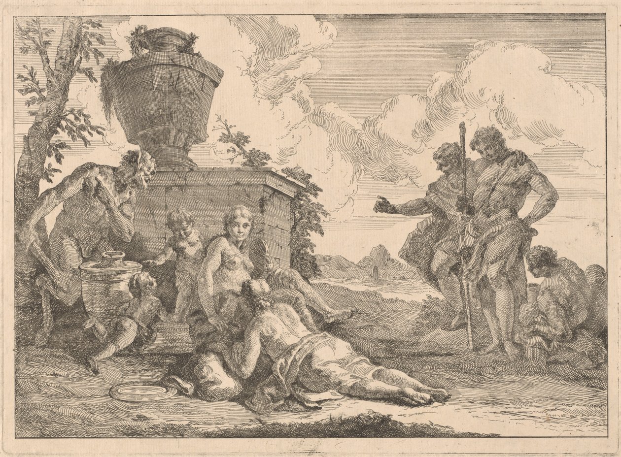 Ein Satyr mit einem Stab und sieben weiteren Figuren von Francesco Fontebasso