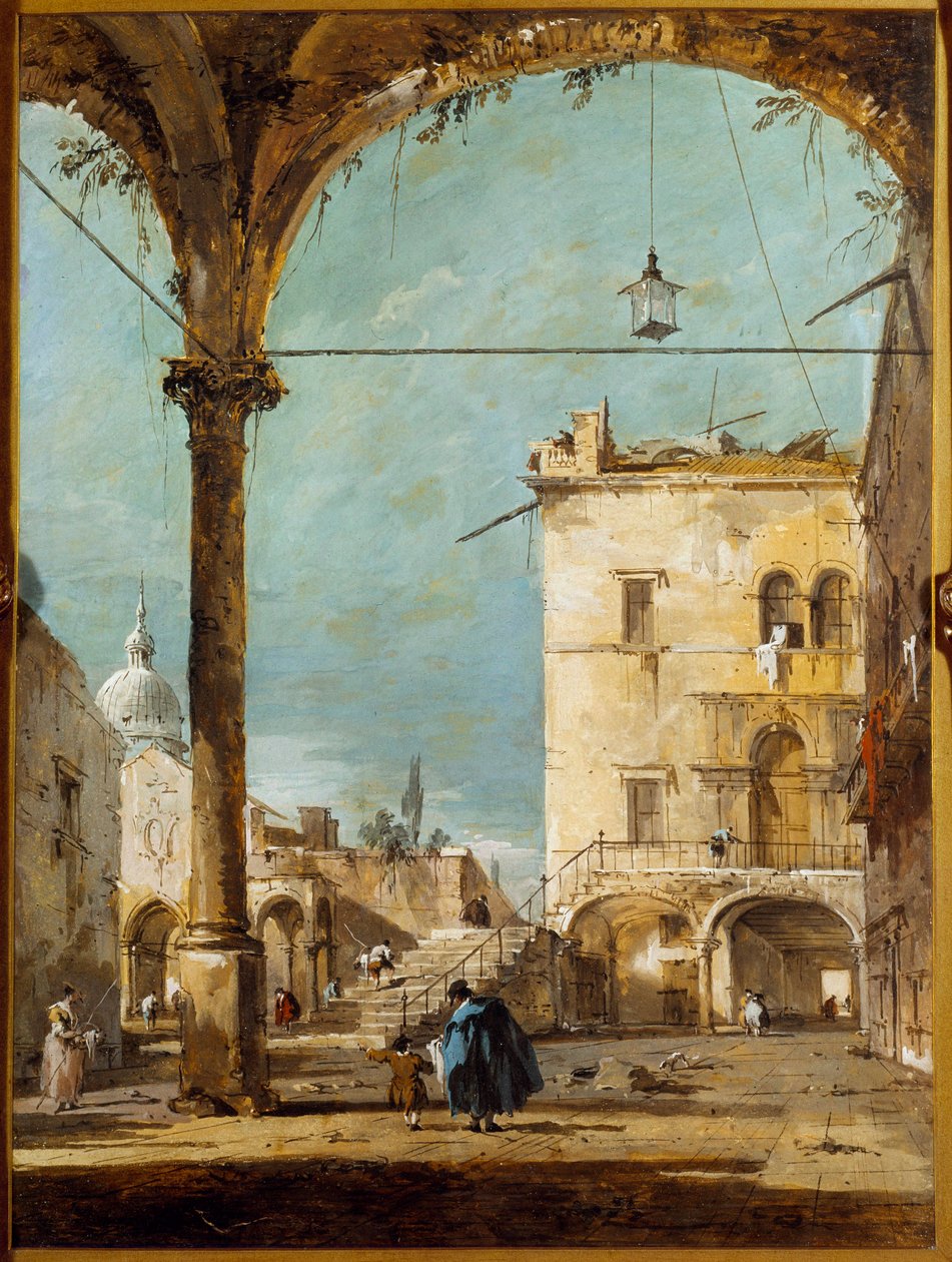 Ein Portikus in Venedig. Gemälde von Francesco Guardi (1712-1793) 18. Jahrhundert. Paris, Musée Jacquemart André von Francesco Guardi