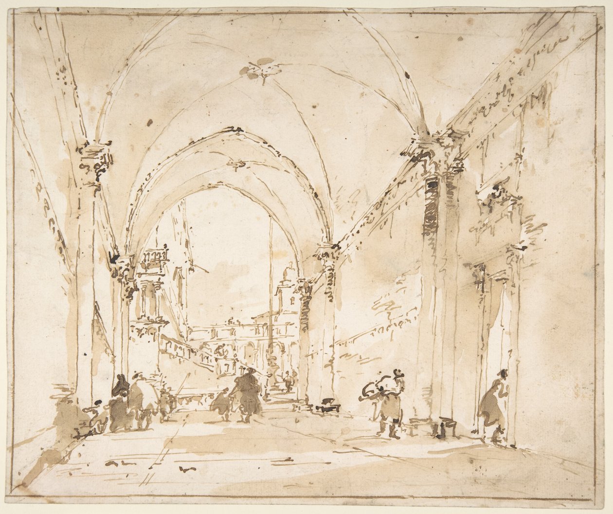 Architektonische Capriccio: Gewölbter Durchgang zu einem Platz von Francesco Guardi