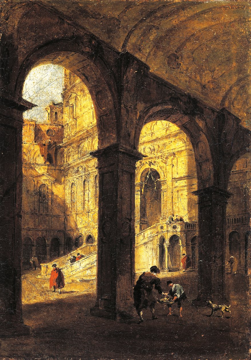 Hof des Palazzo Ducale und die Riesentreppe (Scala dei Giganti), Venedig, ca. 1780 von Francesco Guardi