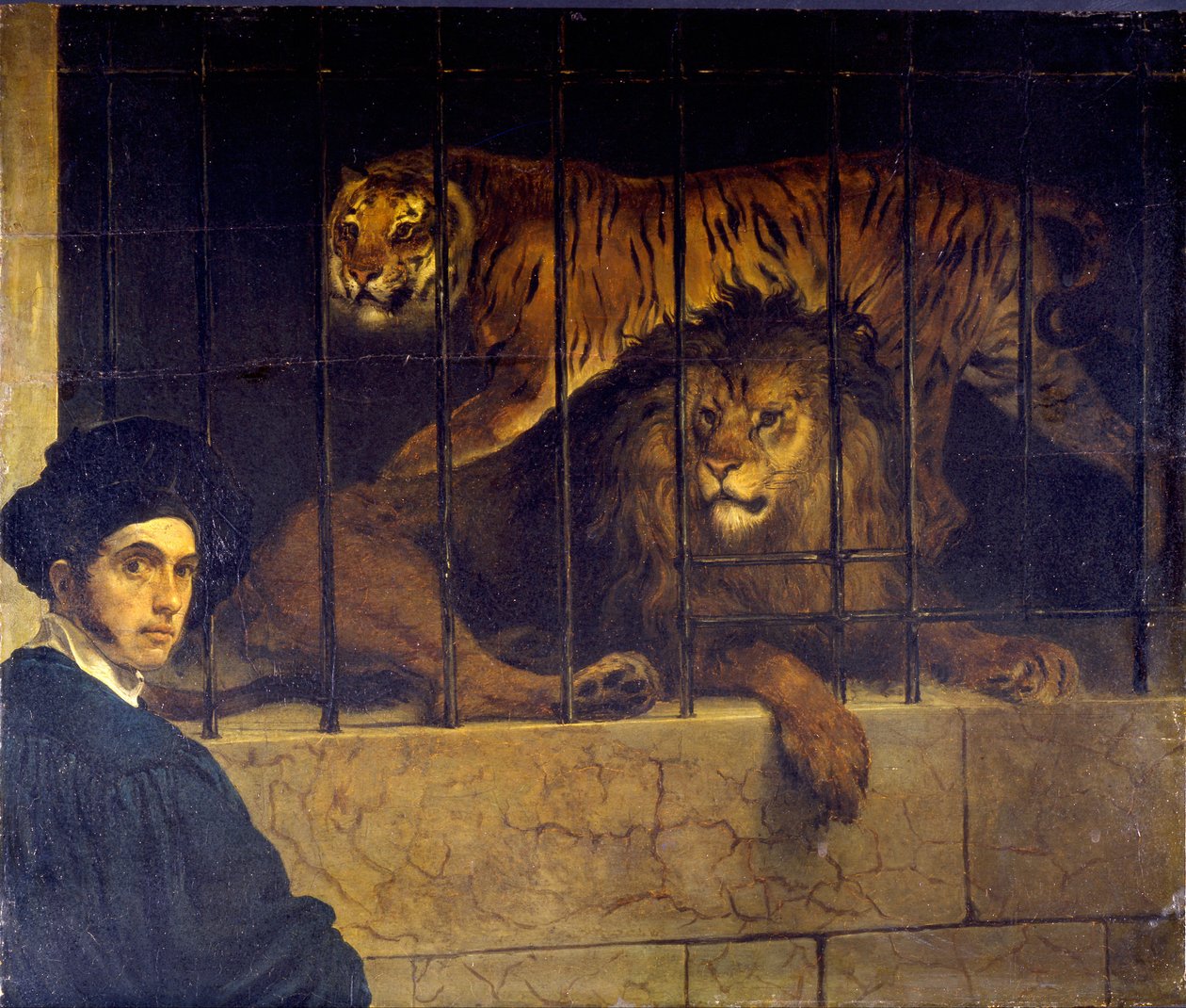 Selbstporträt mit Tiger und Löwe von Francesco Hayez