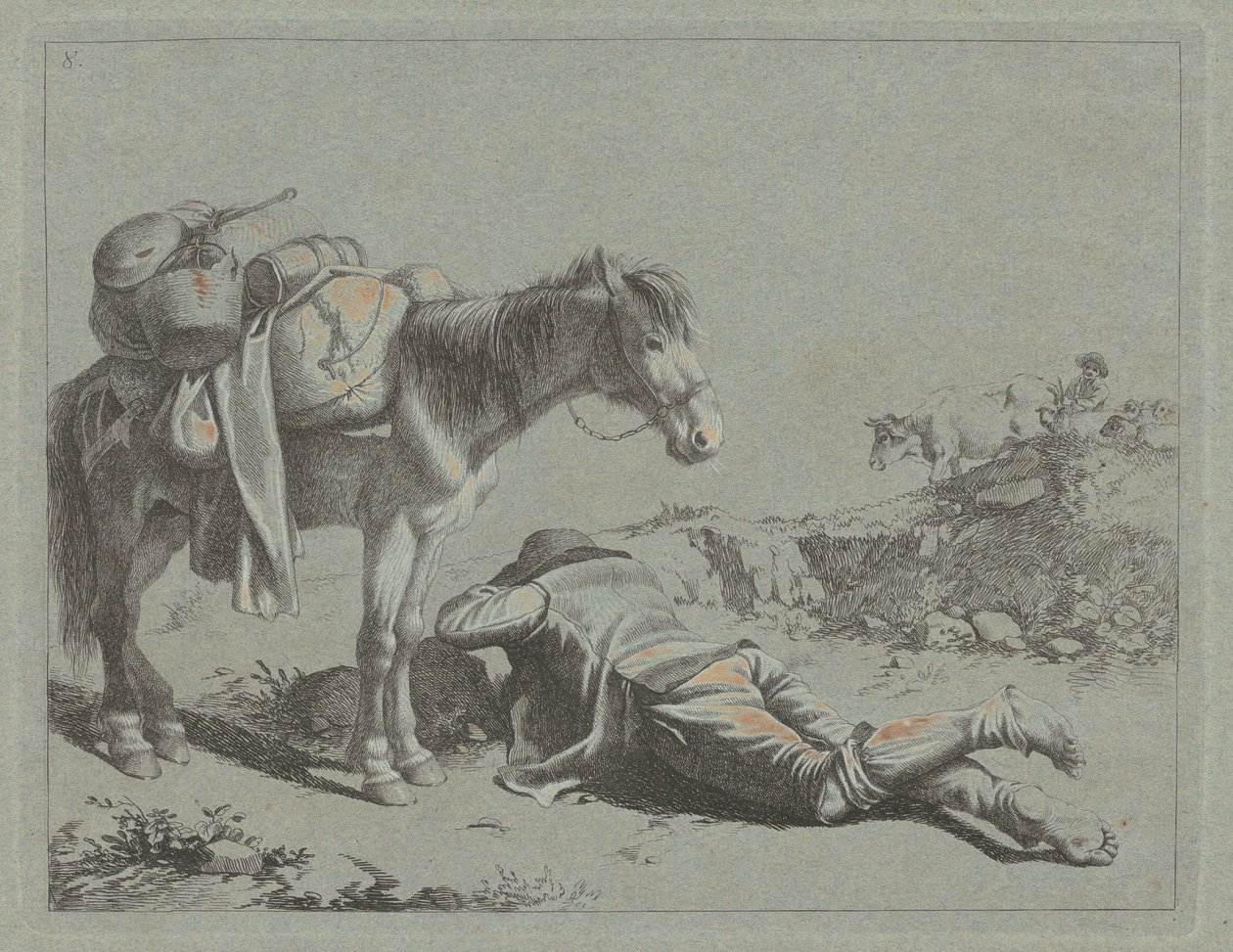Hirte in Ruhe nahe einem Packpferd von Francesco Londonio