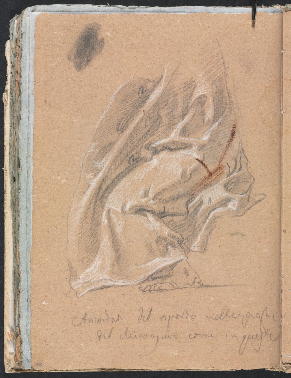 Verona Skizzenbuch: Draperiestudie mit Fuß und Inschrift Seite 88, 1760 von Francesco Lorenzi