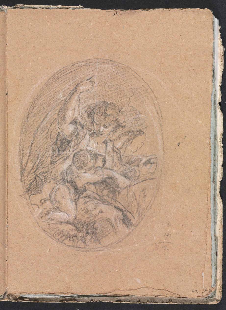 Verona Skizzenbuch: Figur mit Kind im Rundbild von Francesco Lorenzi