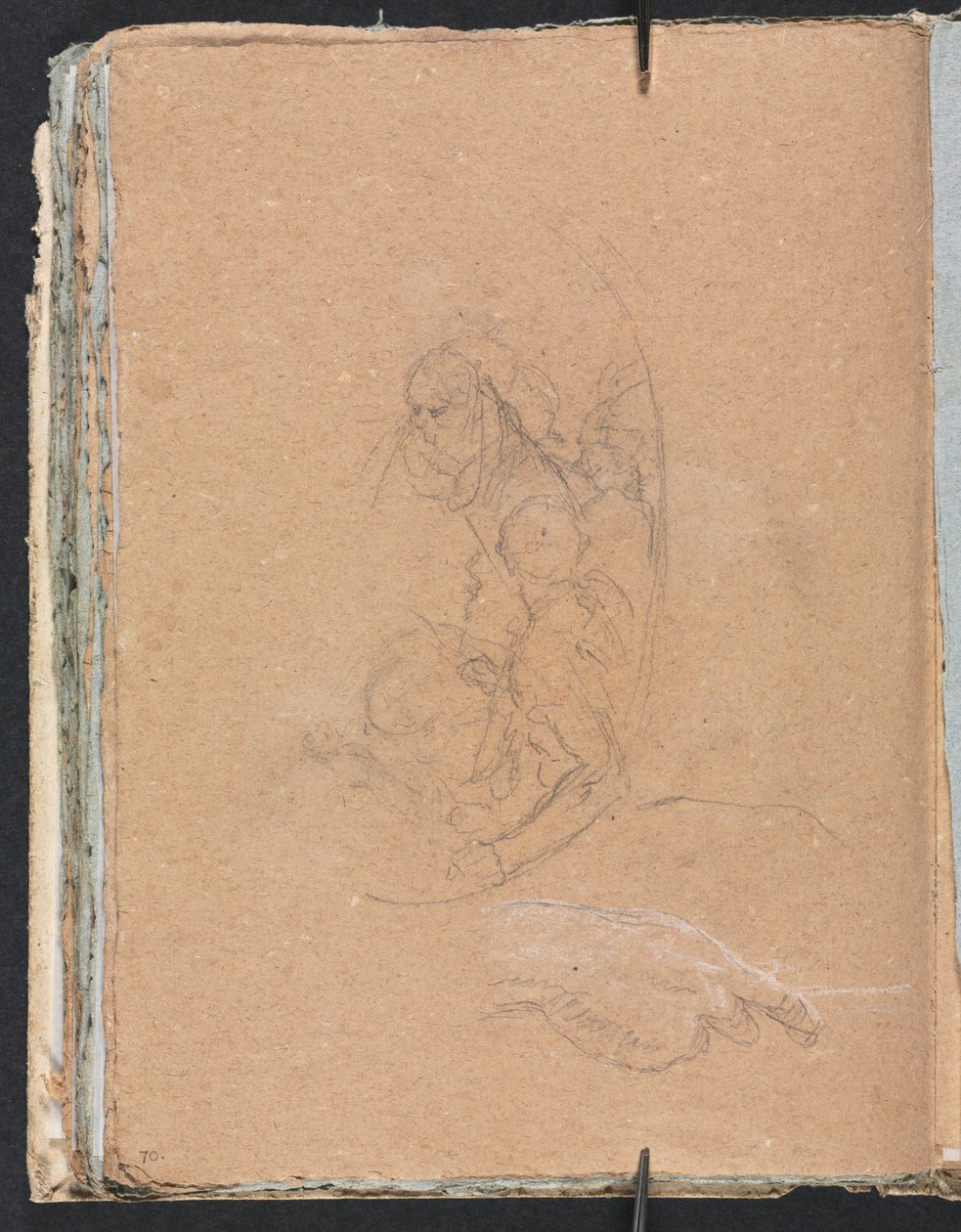 Verona Skizzenbuch: Figuren in einem Rundel mit einer Handstudie Seite 70, 1760 von Francesco Lorenzi