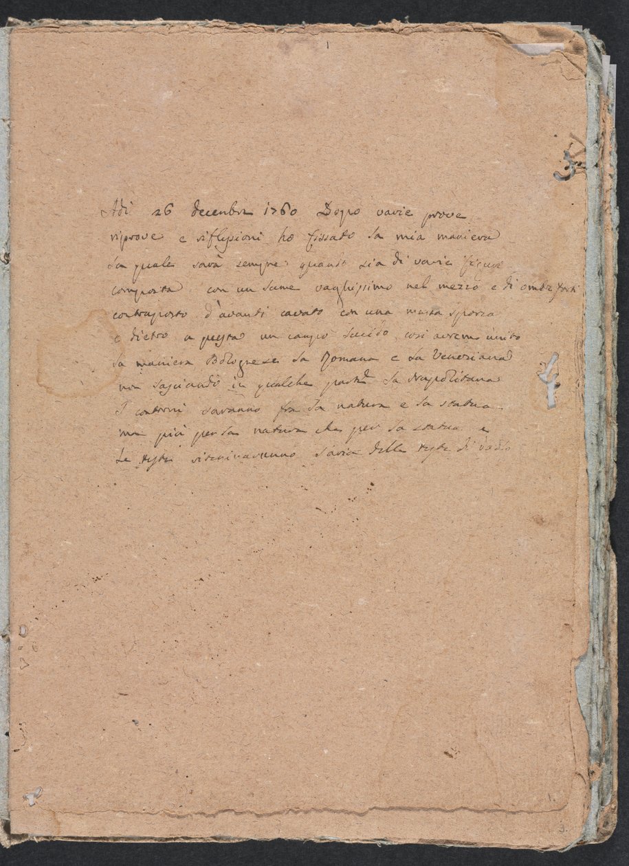 Verona Skizzenbuch: Inschrift (Seite 1) von Francesco Lorenzi