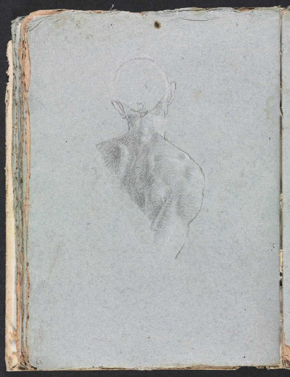 Verona Skizzenbuch: Männlicher Akt Kopf und Schultern von hinten Seite 62, 1760 von Francesco Lorenzi