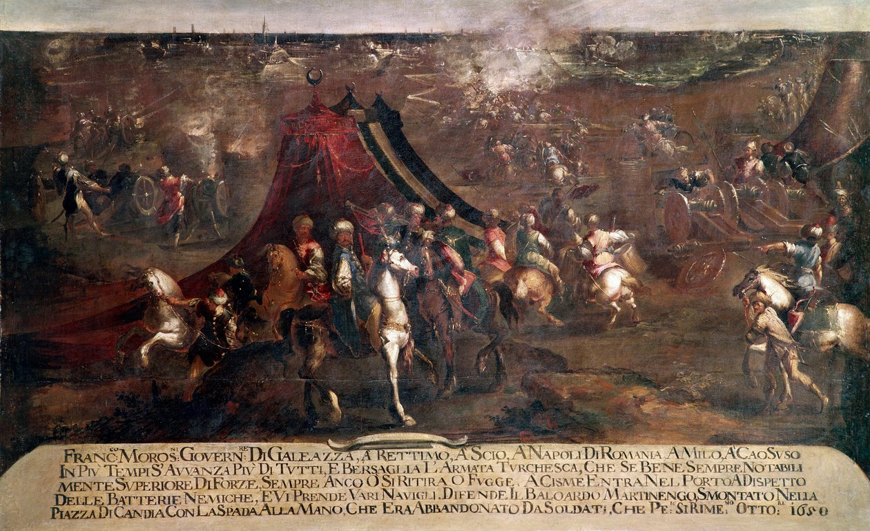 Krieg von Candia (Kreta): „Schlacht zwischen der venezianischen Flotte von Francesco Morosini (1619-1694) und der türkischen Flotte im Jahr 1650“ von Francesco Monti