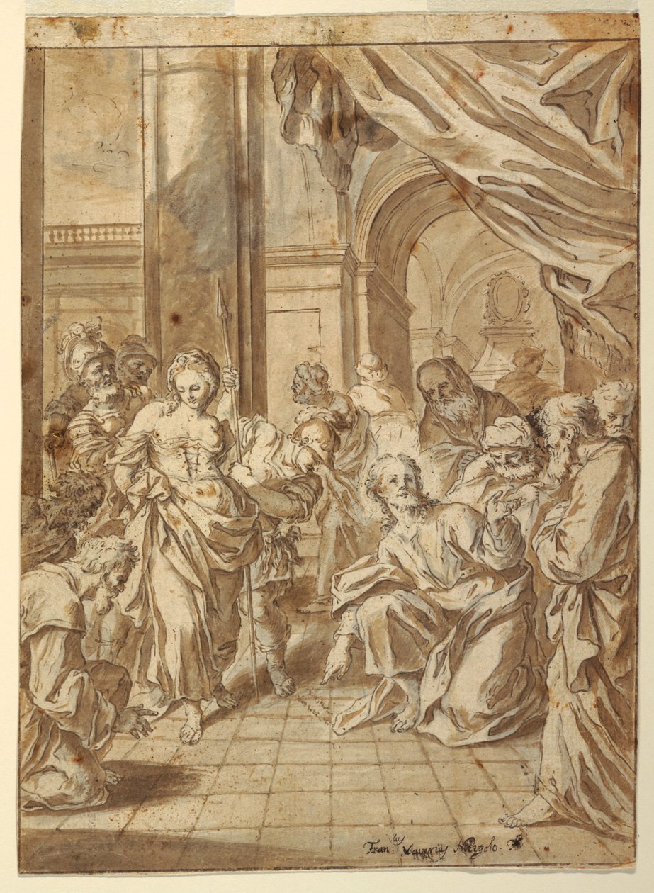 Zeichnung, Christus und die Ehebrecherin, 1750–1760 von Francesco Saverio Mergolo