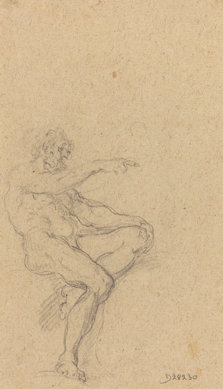 Ein sitzender nackter Mann zeigt nach rechts von Francesco Solimena