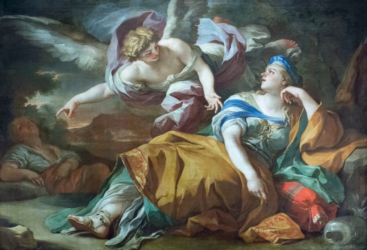 Hagar und Ismael in der Wüste von einem Engel getröstet von Francesco Solimena