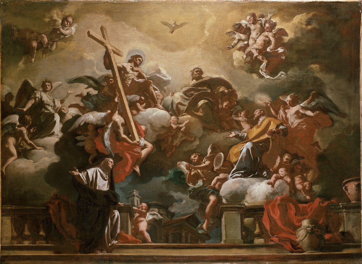 Die Heilige Dreifaltigkeit mit dem heiligen Philipp Neri in Herrlichkeit, ca. 1727-1730 von Francesco Solimena